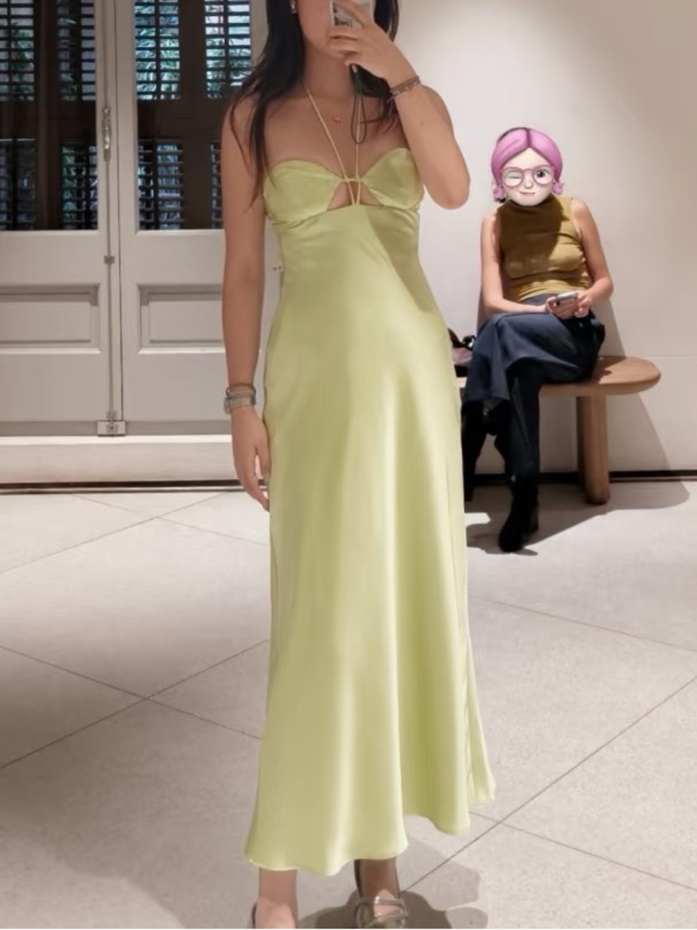 New with Tags Zara Lime Green Satin Midi Dress Size M